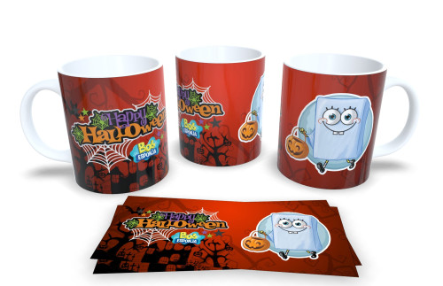 💀 Caneca Temática de Halloween – Personagem Divertido em Porcelana Branca Halloween # - Produto Original