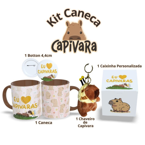 🦫kit Presente Capivara – Caneca + Pelúcia + Botton + Caixa Decorada-Capivara-