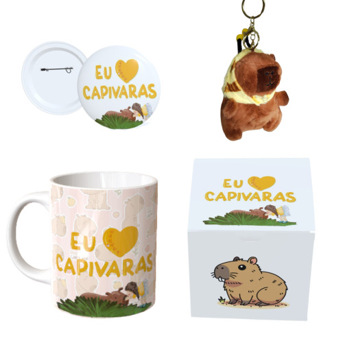 🦫kit Capivara Caneca De Porcelana, Botton, Pelúcia De Capivara E Caixa Personalizada - Capivara - #