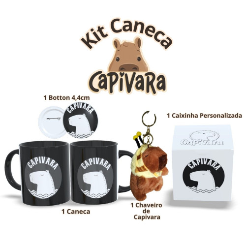 🦫kit Presente Capivara – Caneca + Pelúcia + Botton + Caixa Decorada Capivara # - Produto Original