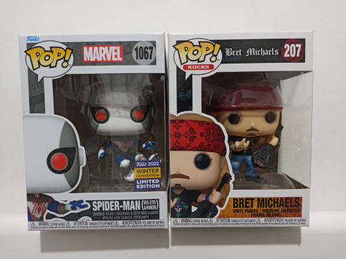 PACOTE: Funko Pop Bret Michaels (Poison) #207 Spiderman Bug Eyes Armor CCXP 2022 #1067 - Rocks / Marvel - POP Rocks - #1