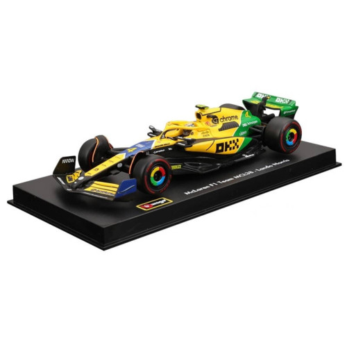 Action Figures Miniatura Bburago McLaren F1 MCL38 Monaco Grand Prix 2024 Lando Norris 4 1/43 c/ Piloto (Senna) - McLaren Formula 1 Team - #