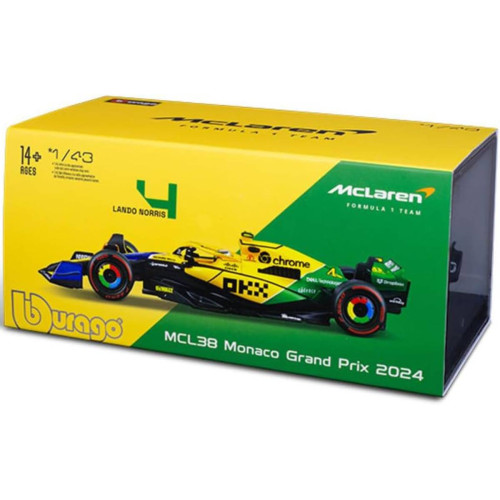 Action Figures Miniatura Bburago McLaren F1 MCL38 Monaco Grand Prix 2024 Lando Norris 4 1/43 c/ Piloto (Senna) - McLaren Formula 1 Team - #