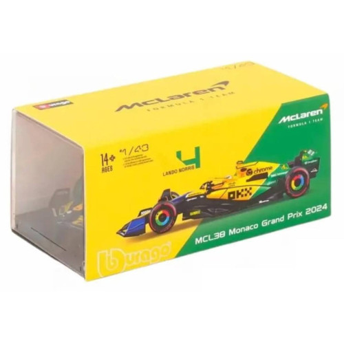 Action Figures Miniatura Bburago McLaren F1 MCL38 Monaco Grand Prix 2024 Lando Norris 4 1/43 c/ Piloto (Senna) - McLaren Formula 1 Team - #
