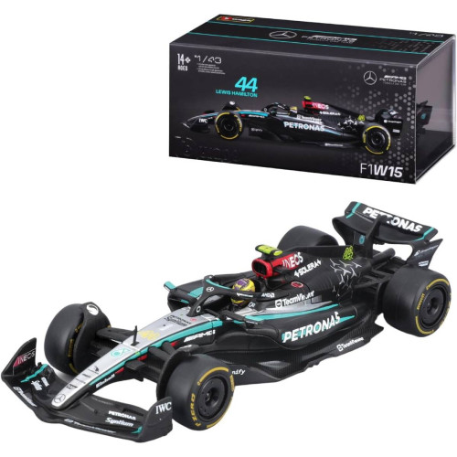 Action Figures Miniatura Bburago Mercedes-AMG F1 W15 E Race 2024 Lewis Hamilton 44 1/43 C/ Piloto-F1 AMG Mercedes-Benz-