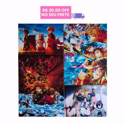 Quadro/ Pôster Mosaico Demon Slayer: Kimetsu No Yaiba - 4 Peças Personalizado # - Produto Original