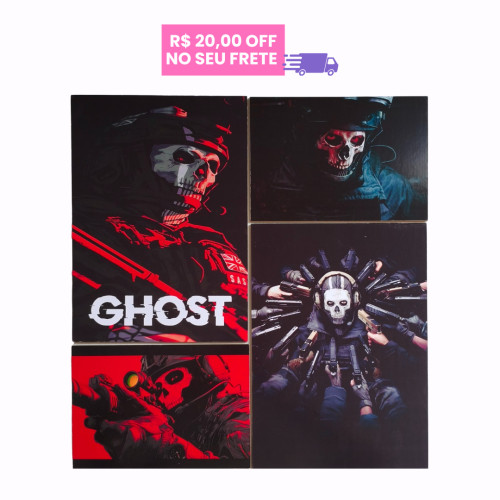 Quadro/ Pôster Mosaico Ghost - 4 Peças - Call of Duty Personalizado # - Produto Original