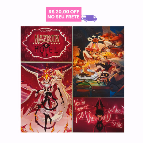 Quadro/ Pôster Mosaico Hazbin Hotel - 4 Peças Personalizado # - Produto Original