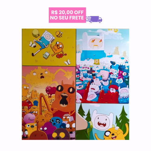 Quadro/ Pôster Mosaico Hora De Aventura- 4 Peças - Personalizado - Finn & Jack Personalizado # - Produto Original