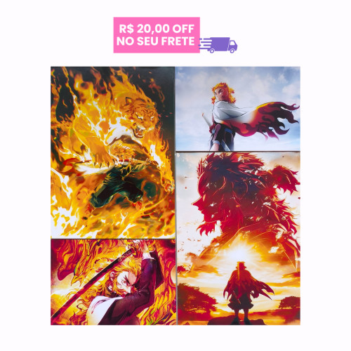 Quadro/ Pôster Mosaico Kyojuro Rengoku - 4 Peças - Demon Slayer Personalizado # - Produto Original