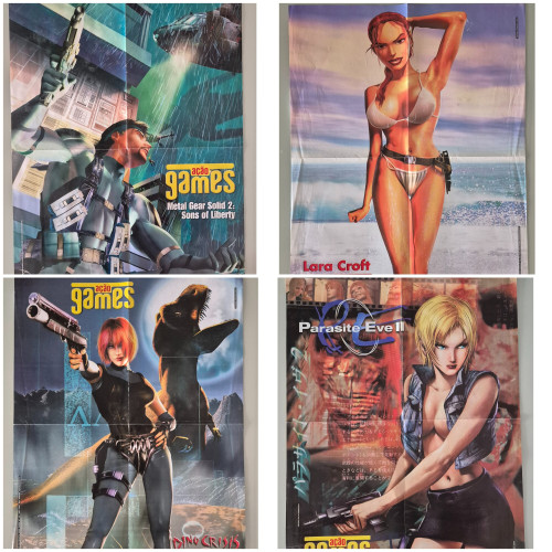Kit 4 Posteres / Poster Revista Ação Games - Metal Gear Solid + Lara Croft + Dino Crisis + Parasite Eve - Usado-PlayStation-