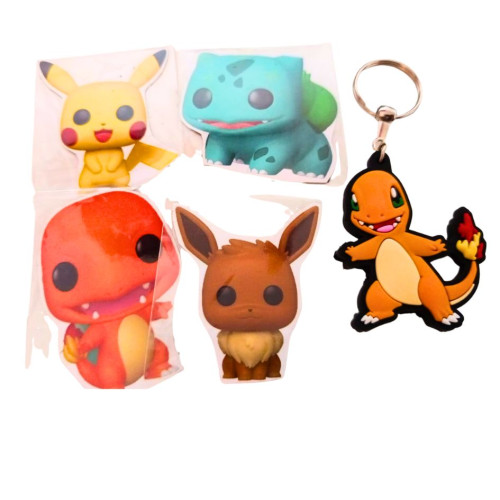 1 Chaveiro Borracha Charmander + 4 ímãs Geladeira Coleção Pokémon Pokemon # - Produto Original