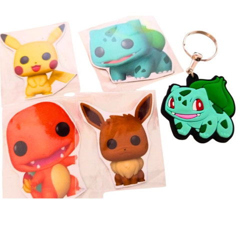 1 Chaveiro borracha Bulbassauro + 4 ímãs Geladeira Coleção Pokémon Pokemon # - Produto Original