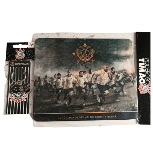 1 Chaveiro formato ossinho Corinthians + 1 mousepad Timão licenciados Futebol # - Produto Original