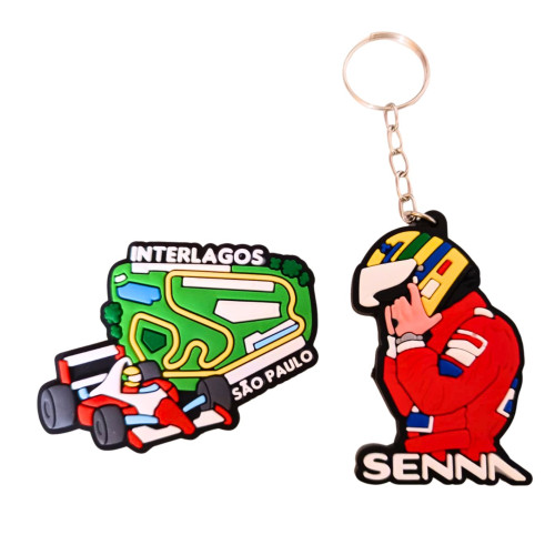1 Chaveiro borracha Ayrton Senna + 1 ímã geladeira borracha Automobilismo # - Produto Original