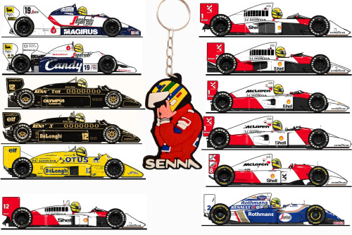 1 Chaveiro Borracha + 12 ímãs Decorativos Coleção Ayrton Senna Automobilismo # - Produto Original