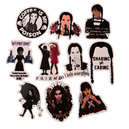 10 Adesivos Impermeáveis Coleção Wandinha Wednesday # - Produto Original