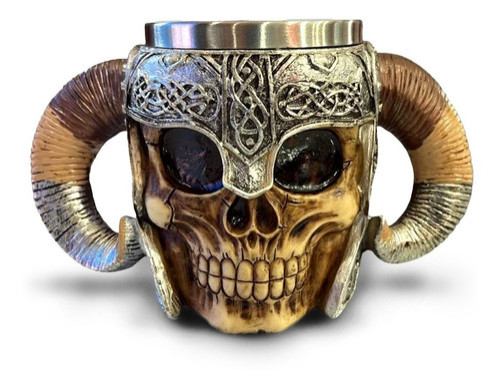 Caneca Caveira Viking 450 Ml Resina Aço Inox.- -