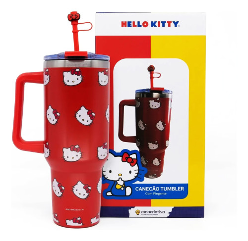 Canecão Tumbler e Pingente Hello Kitty Red | Térmico Sanrio   # - Produto Original