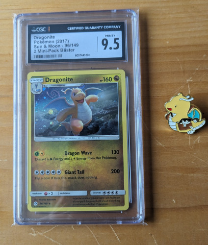 Pokemon Tcg Carta Graduada - Dragonite Sun & Moon 96/149 + Pin Pokemon # - Produto Original