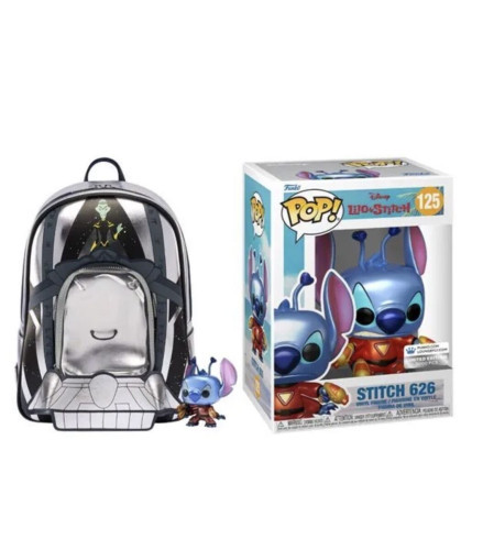 Stitch 626 125 Metálico + Mochila Light Up Funko Pop Edição Limitada 3000 Peças Loungefly - Lilo & Stitch - #125 - Funko Pop - #125 FUNKO POP #125 - Produto Original