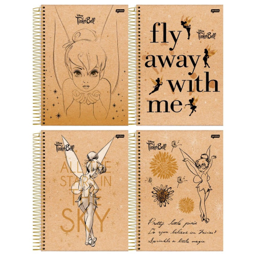 Kit 4 Cadernos Tinker Bell Disney Sininho 1 Matéria 80 Folhas   # - Produto Original