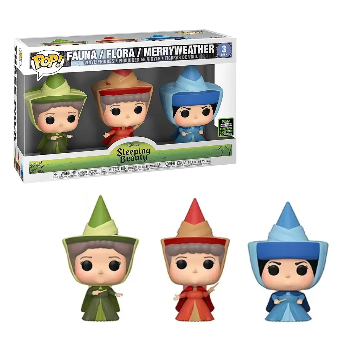 Funko Pop Fauna, Flora and Merryweather 3 Pack A Bela Adormecida #3 - Produto Original