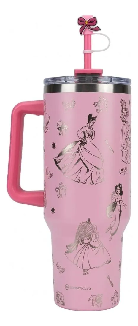 CANECAO TUMBLER C/PINGENTE 1,15LT PRINCESAS ICONES   # - Produto Original