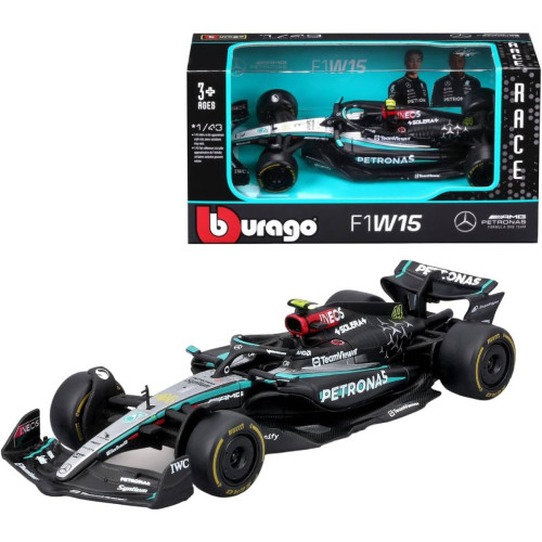 Action Figures Miniatura Bburago Mercedes-AMG F1 W15 E Race 2024 Lewis Hamilton 44 1/43-F1 AMG Mercedes-Benz-
