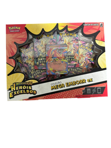 Box Mega Emboar Ex Mega Evolução Herois Excelsos 49 Cartas   # - Produto Original