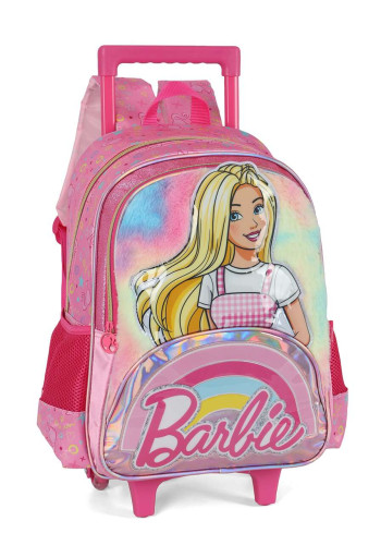 Mochila Alça e Rodas Barbie Peludinha Rosa Luxel   # - Produto Original
