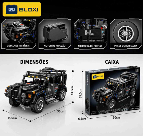 Blocos de Montar Veículo  Adventure Preto (909 PÇS Bloxi)   # - Produto Original