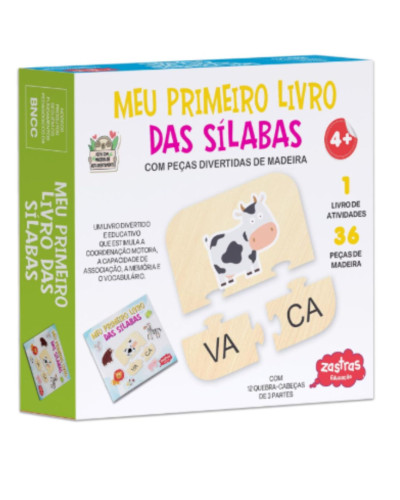 Quebra-Cabeça de Madeira Sílabas | Zastras | Kit Brinquedo Infantil Educativo + Livro de Atividades   # - Produto Original