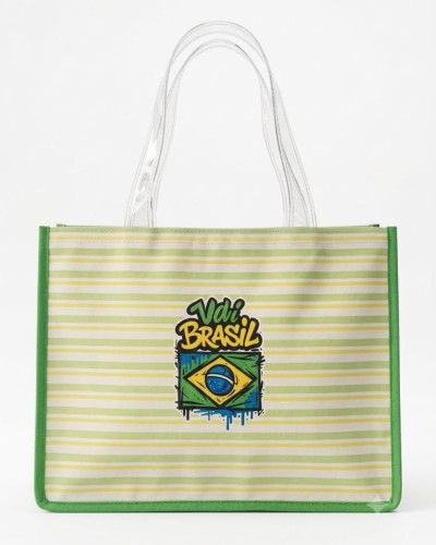 Bolsa de Praia Brasil com Alças Reforçadas Bolsa Feminina para Viagem, Piscina, Praia e Lazer Tema Brasil- -