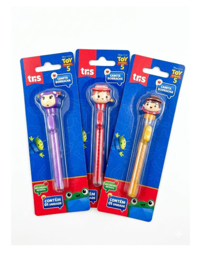 Caneta Borracha Toy Story 5, Kit com 3 Borrachas Tris- -
