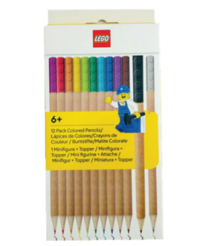 Lápis de Cor 12 Cores + 1 Topper  + Minifigura LEGO® | LEGO® Stationery | Material Escolar Lego®   # - Produto Original