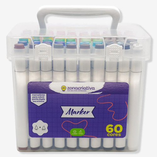 Kit Canetas Ponta Dupla para Colorir 60 Cores – Oficial Zona Criativa   # - Produto Original