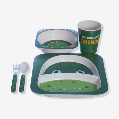 Kit Alimentação Infantil Dinossauro Fibra de Bambu e Melamina 5 peças   # - Produto Original