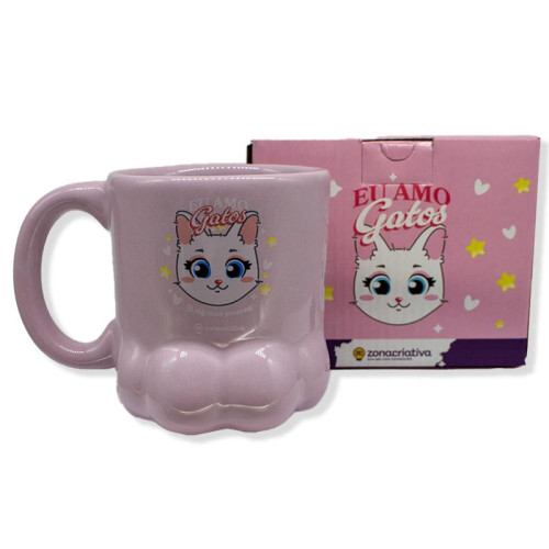 Caneca Formato 3D Amo Gatos Cerâmica 350ml Zona Criativa   # - Produto Original