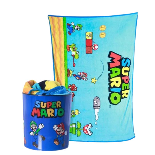 Kit Super Mario Cobertor Manta Com Balde De Pipoca Kit Gamer   # - Produto Original
