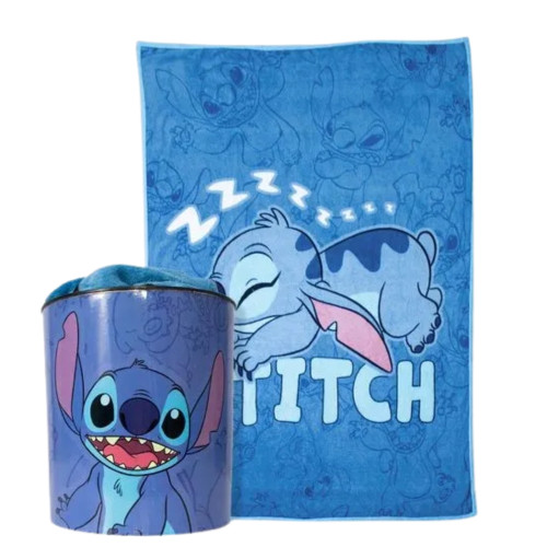 Kit Stitch Cobertor Manta Com Balde De Pipoca Kit Disney   # - Produto Original