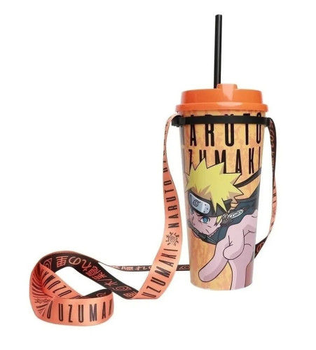 Copo Naruto Uzumaki Copo Naruto Shippuden com Tampa, Canudo   # - Produto Original