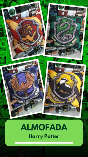 Almofada Harry Potter Casas - NerdDog Store - Grifinória Sonserina Lufa-Lufa Corvinal Nenhuma # - Produto Original