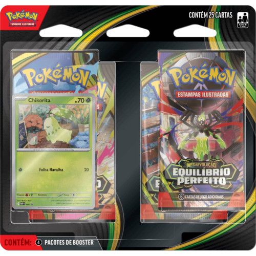 BLISTER QUADRUPLO POKÉMON ME03 EQUILIBRIO PERFEITO CHIKORITA COPAG 25 CARTAS-Pokemon Estampas Ilustradas-