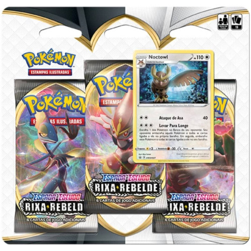 Blister Triplo PokÉmon Espada E Escudo 2 Rixa Rebelde Noctowl Copag 19 Cartas-Pokemon Estampas Ilustradas-