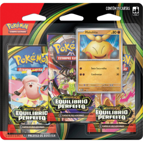 BLISTER TRIPLO POKÉMON ME03 EQUILIBRIO PERFEITO MAKUHITA COPAG 19 CARTAS-Pokemon Estampas Ilustradas-