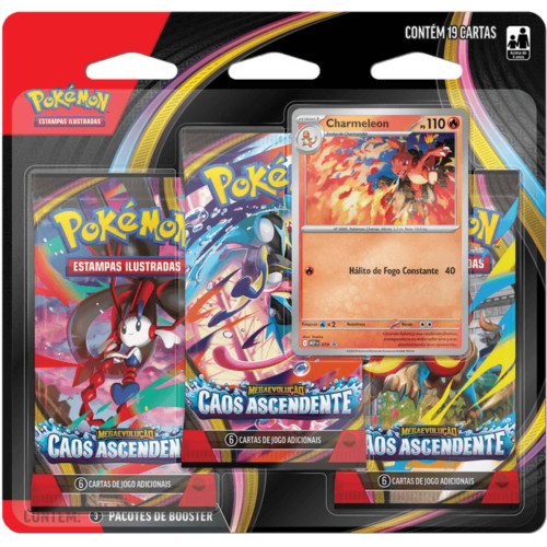 BLISTER TRIPLO POKÉMON ME04 CAOS ASCENDENTE CHARMELEON COPAG 19 CARTAS-Pokemon Estampas Ilustradas-