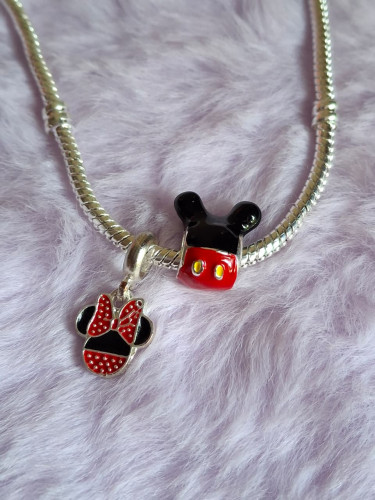 Berloques Minnie + Mickey Kit com 2 Disney Banhada à Prata 925 Disney # - Produto Original