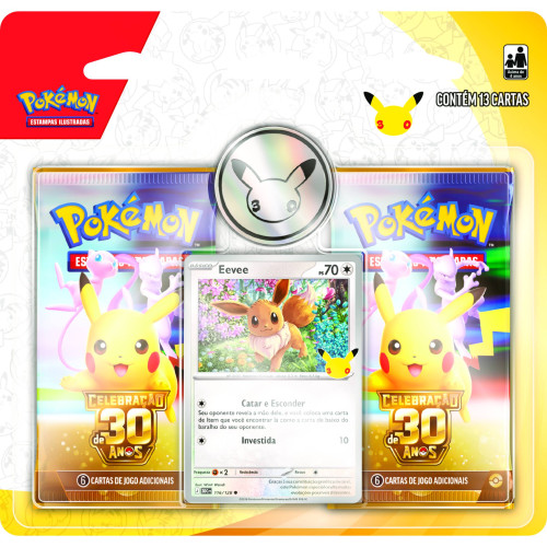 Blister Duplo Pokemon Celebração de 30 Anos Eevee 13 Cartas Copag-Pokemon Estampas Ilustradas-