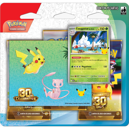 Blister Triplo Pokemon Celebração de 30 Anos Exeggutor de Alola 19 Cartas Copag-Pokemon Estampas Ilustradas-
